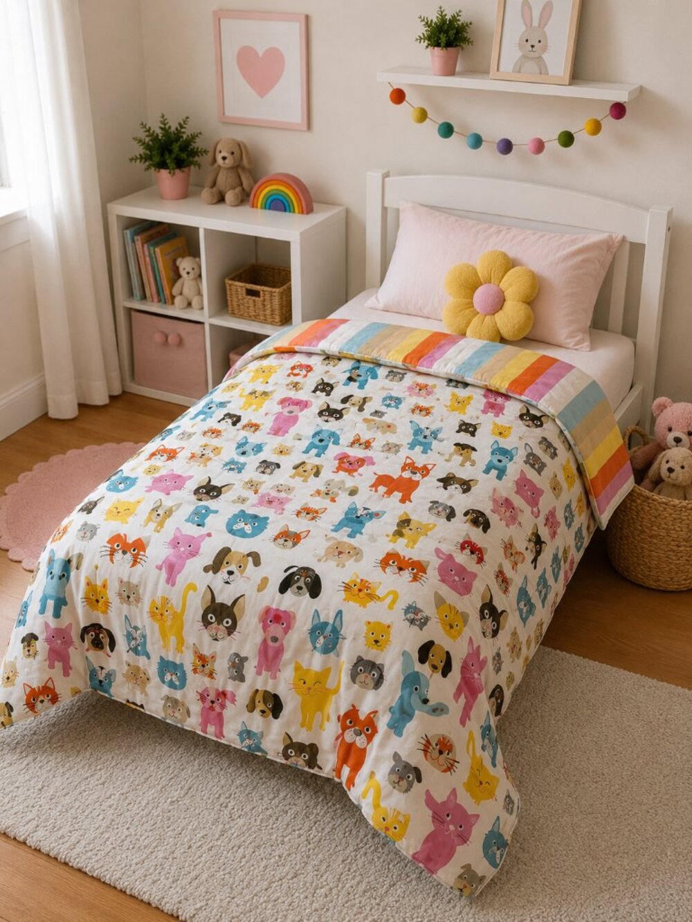 Vintage 2009 Circo Cats & Dogs Reversible Toddler Comforter EUC